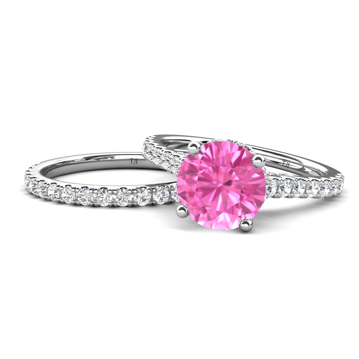 Kalina 2.73 ctw Created Pink Sapphire Accented Lab Grown Diamonds Bridal Set Ring  